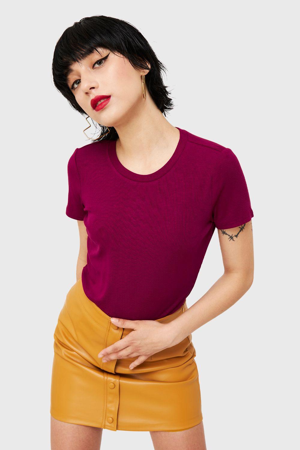 Polera Básica Manga Corta Burdeo Nicopoly-4