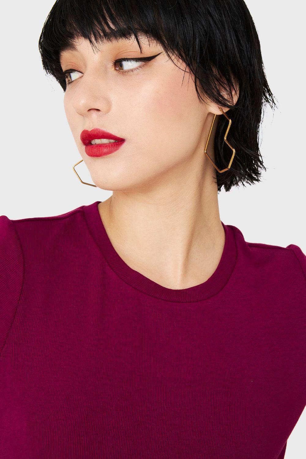 Polera Básica Manga Corta Burdeo Nicopoly-5