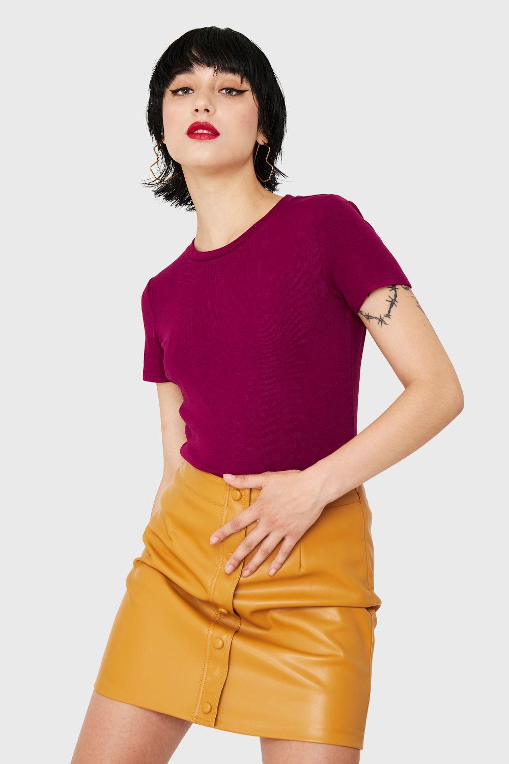 Polera Básica Manga Corta Burdeo Nicopoly-0