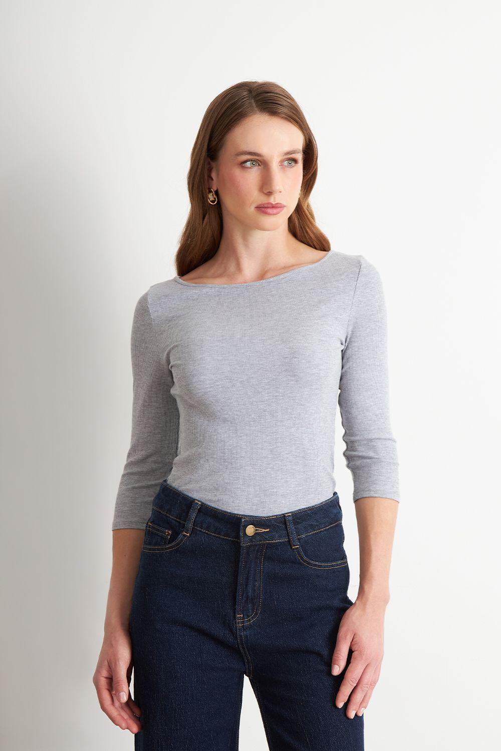 Polera Manga 3/4 Cuello Bote Gris Nicopoly-4