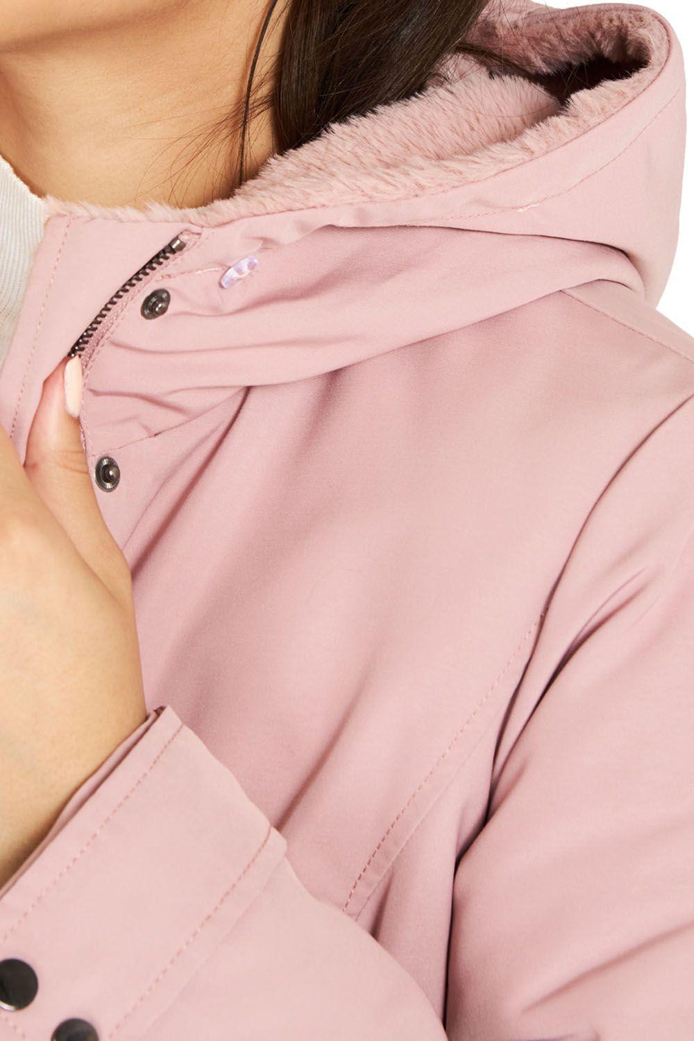 Parka Larga Pelo Desmontable Rosado Nicopoly-4