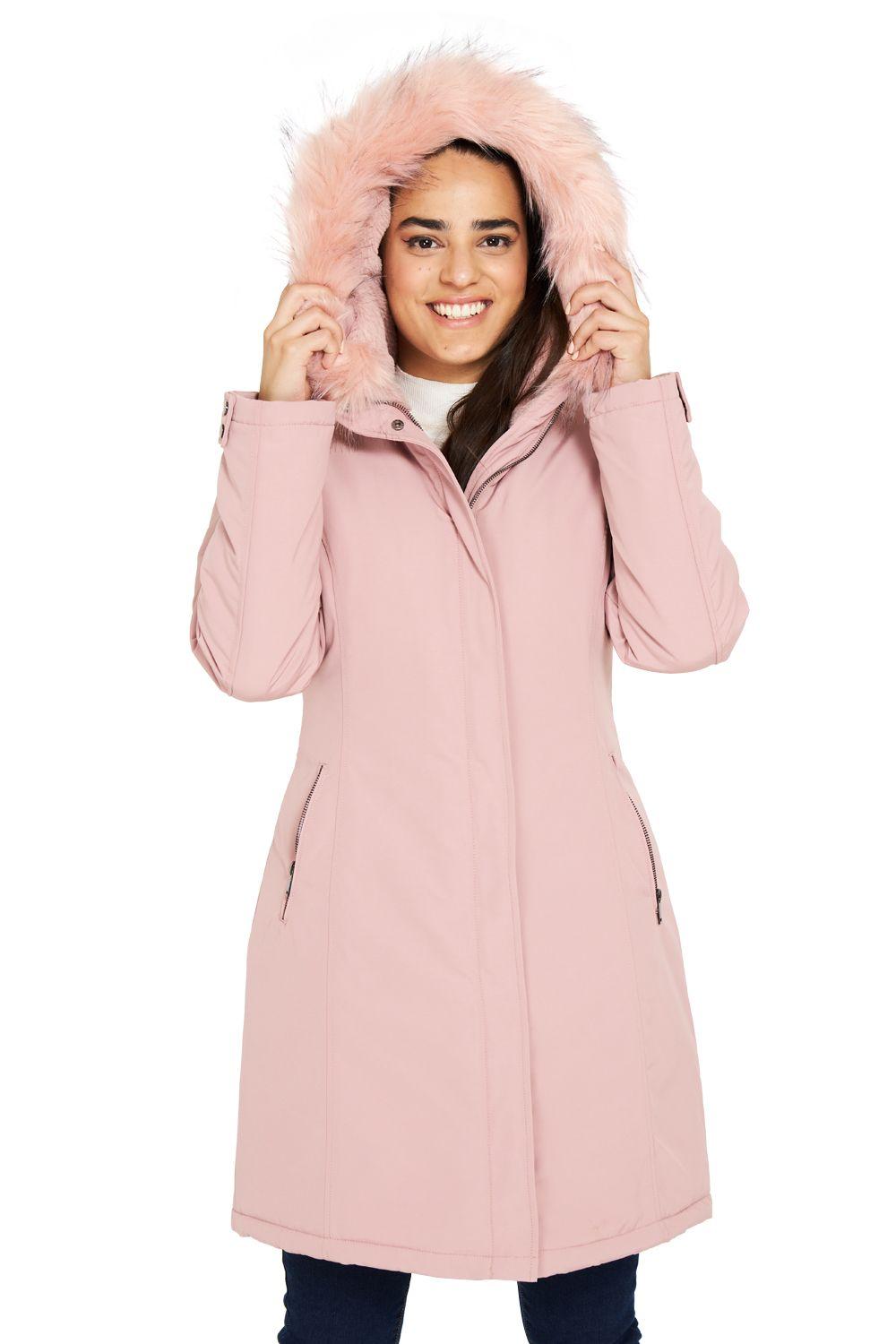 Parka Larga Pelo Desmontable Rosado Nicopoly-0