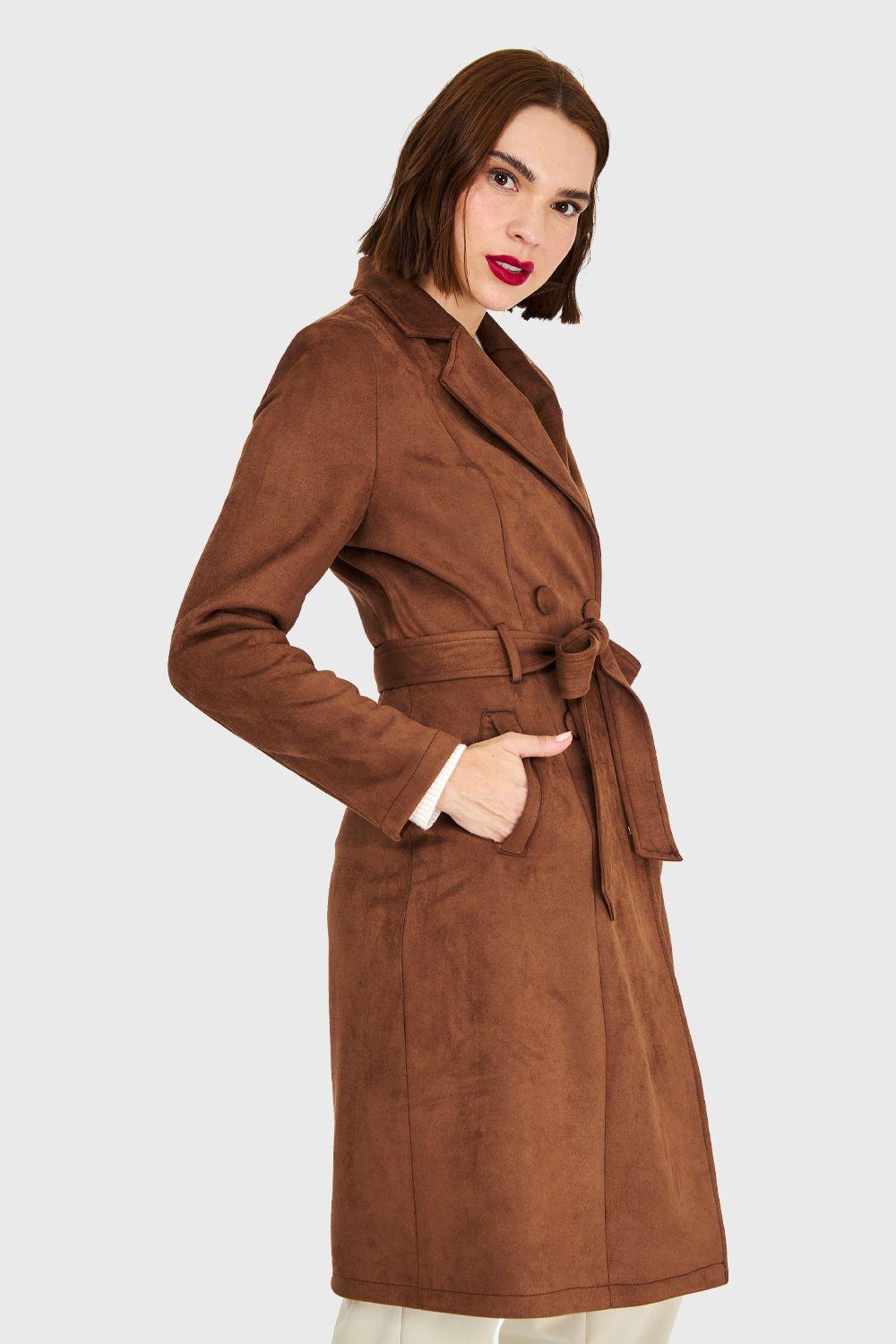 Trench Lazo Tipo Gamuza Café Nicopoly-2