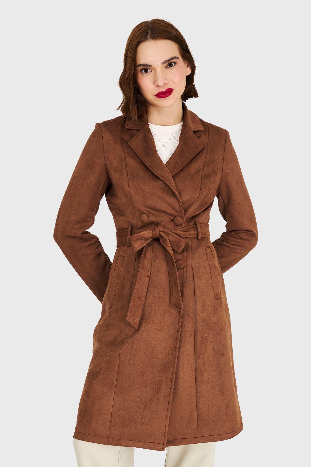 Trench Lazo Tipo Gamuza Café Nicopoly-4