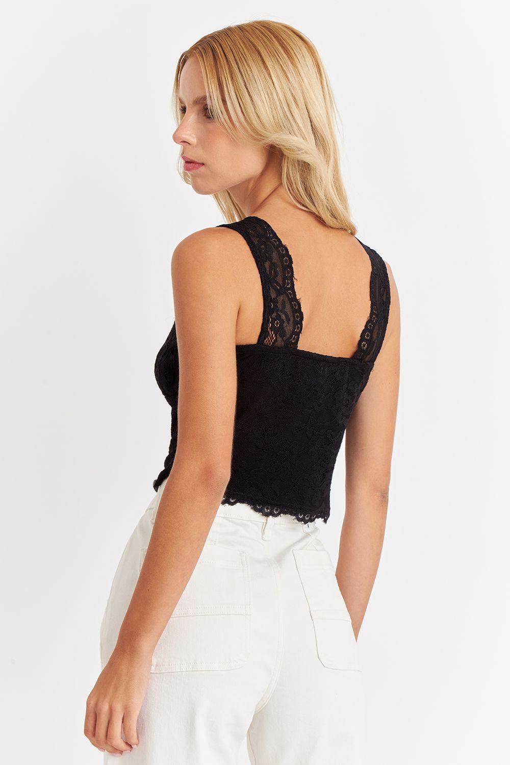 Top Encaje Escote V Negro Nicopoly-3