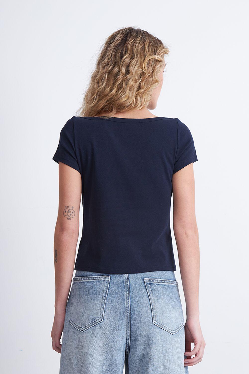 Polera Manga Corta Cuello Bote Azul Marino Nicopoly-3