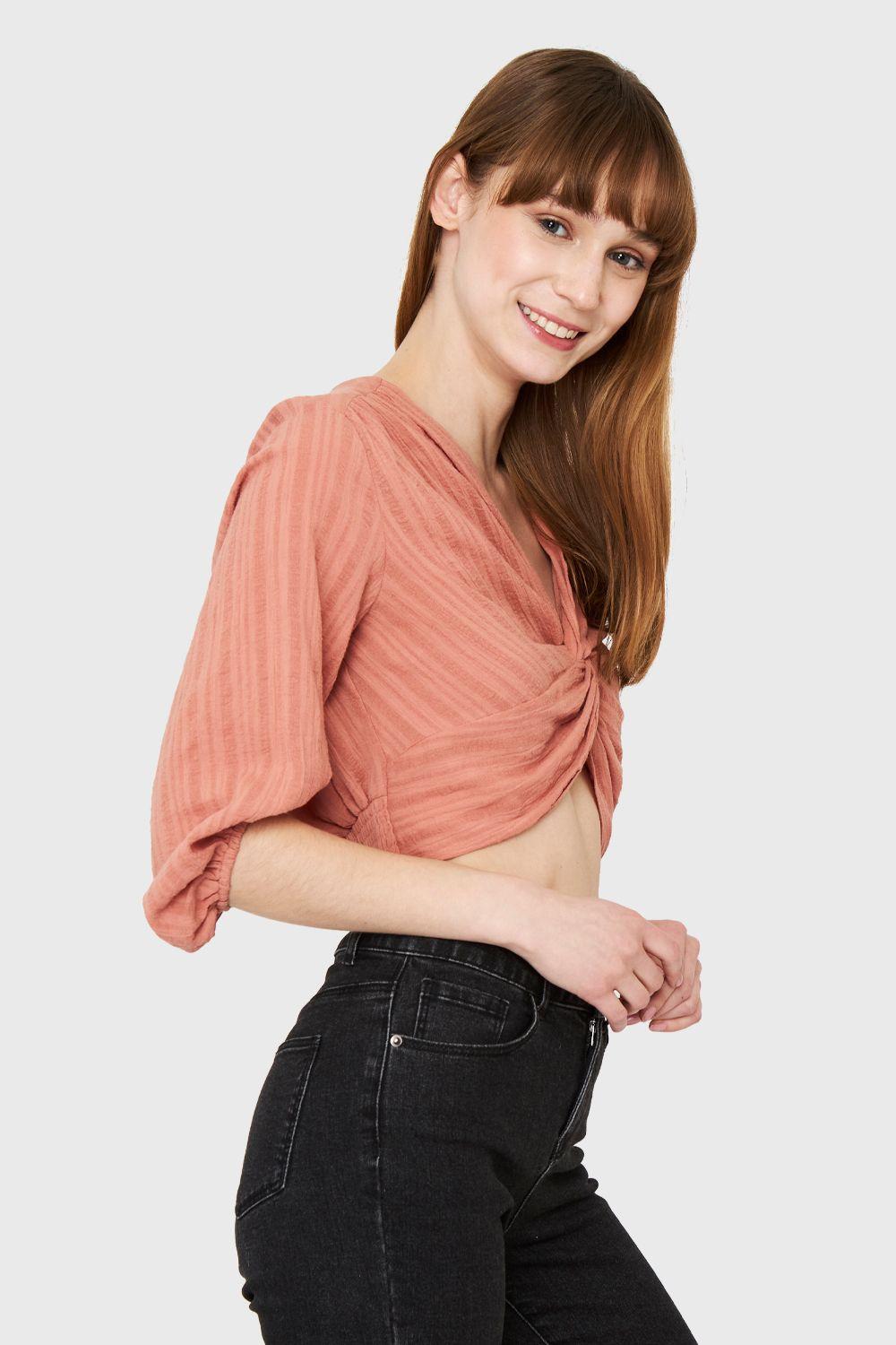 Blusa Corta Nudo Melocotón Nicopoly-2