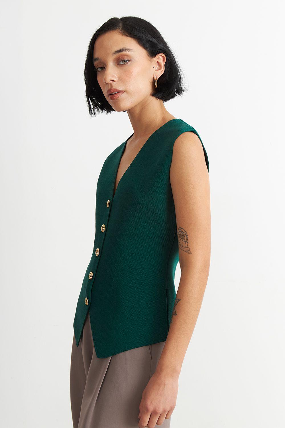 Gilet Largo con Botones Verde Nicopoly-2