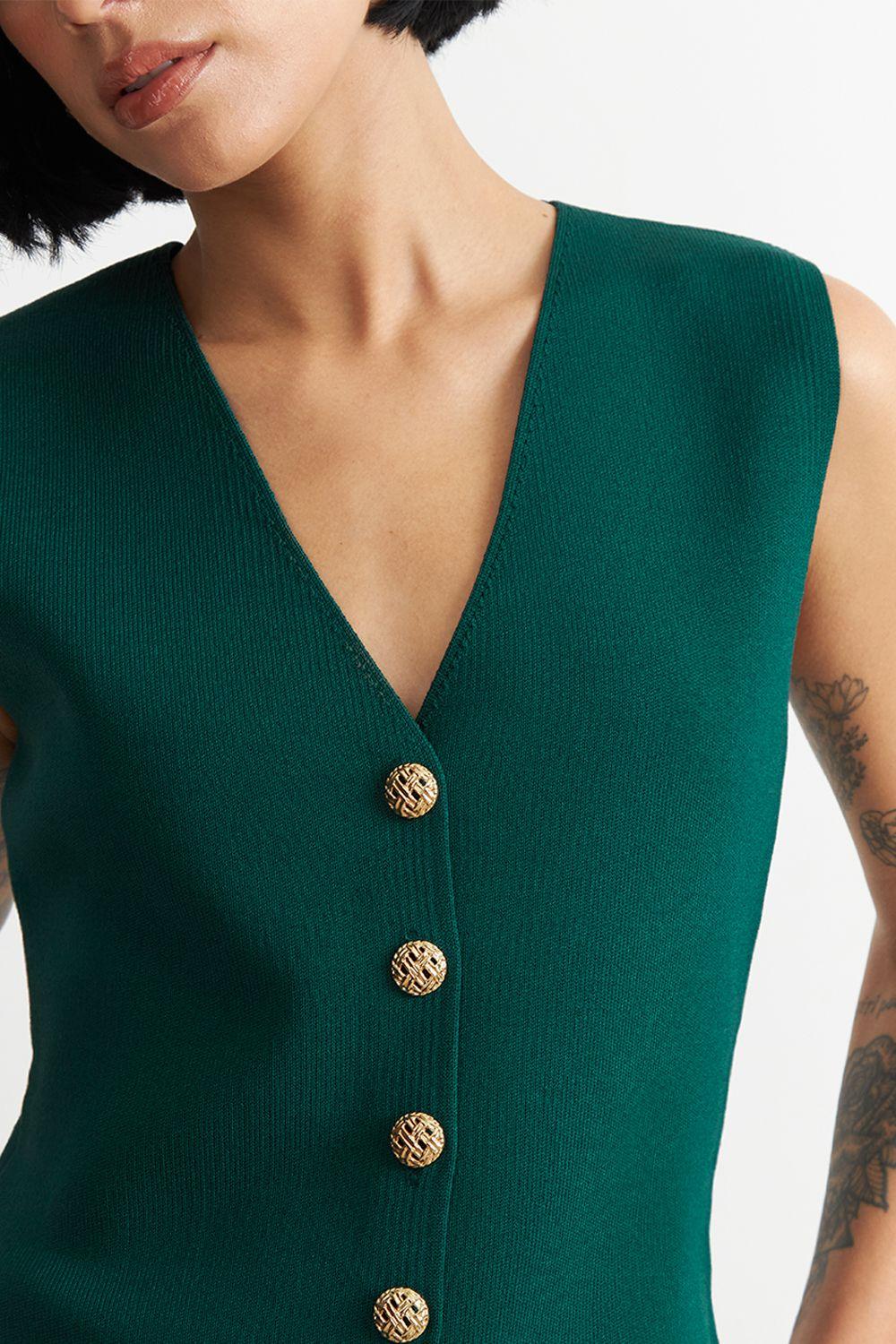 Gilet Largo con Botones Verde Nicopoly-5