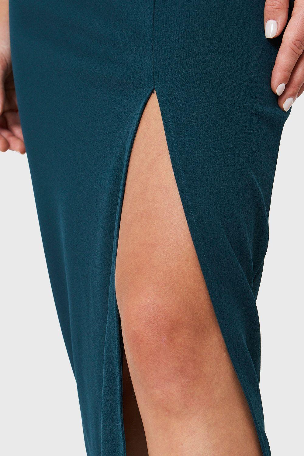 Vestido Un Hombro y Tajo Verde Petróleo Nicopoly-5