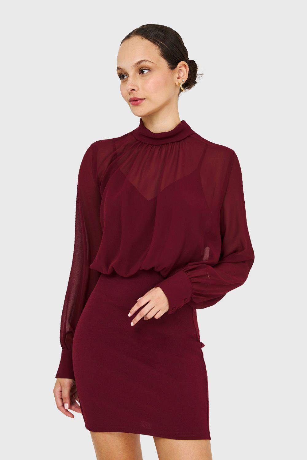 Vestido Cuello Mock Burdeo Nicopoly-0