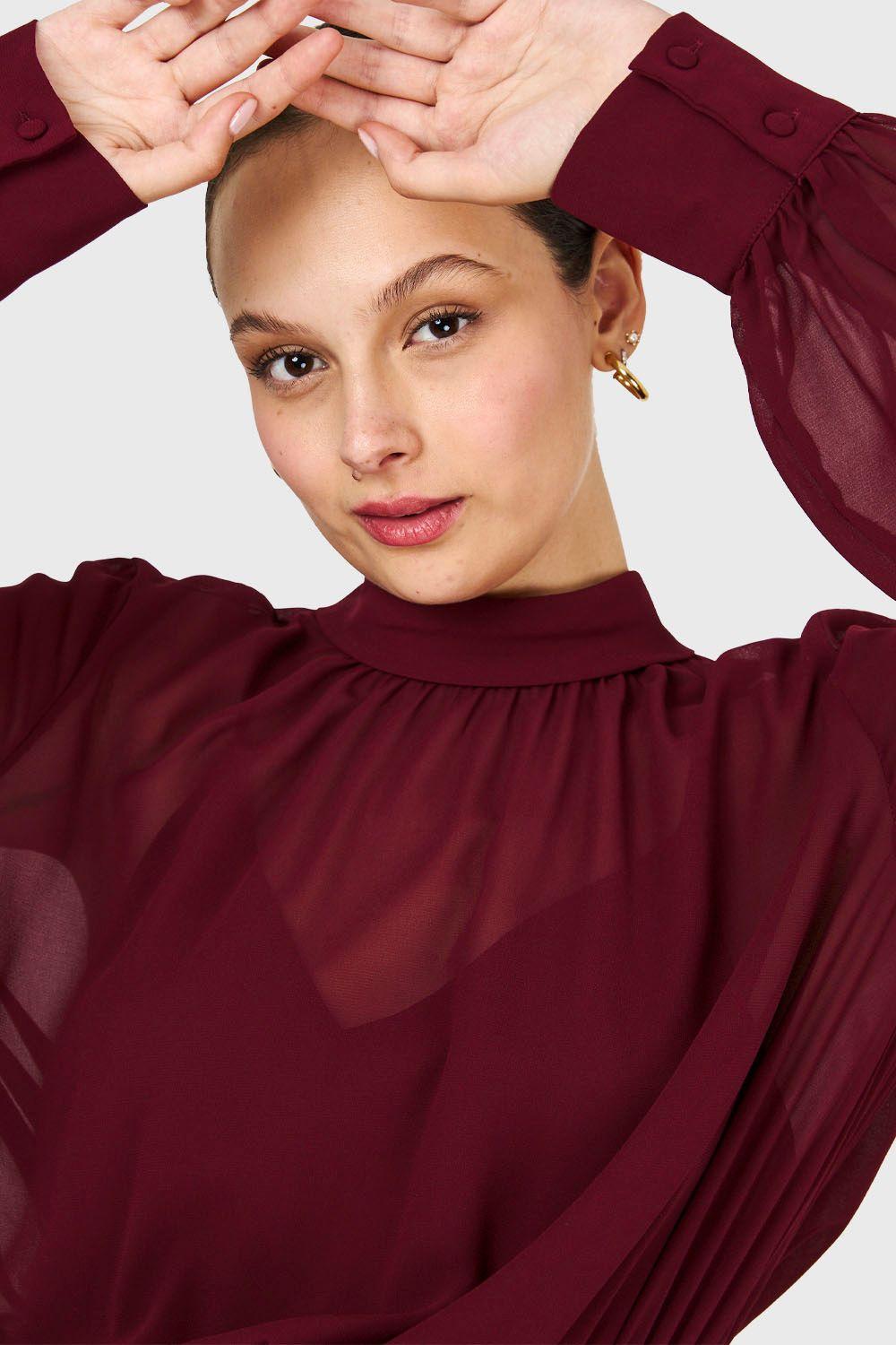 Vestido Cuello Mock Burdeo Nicopoly-5