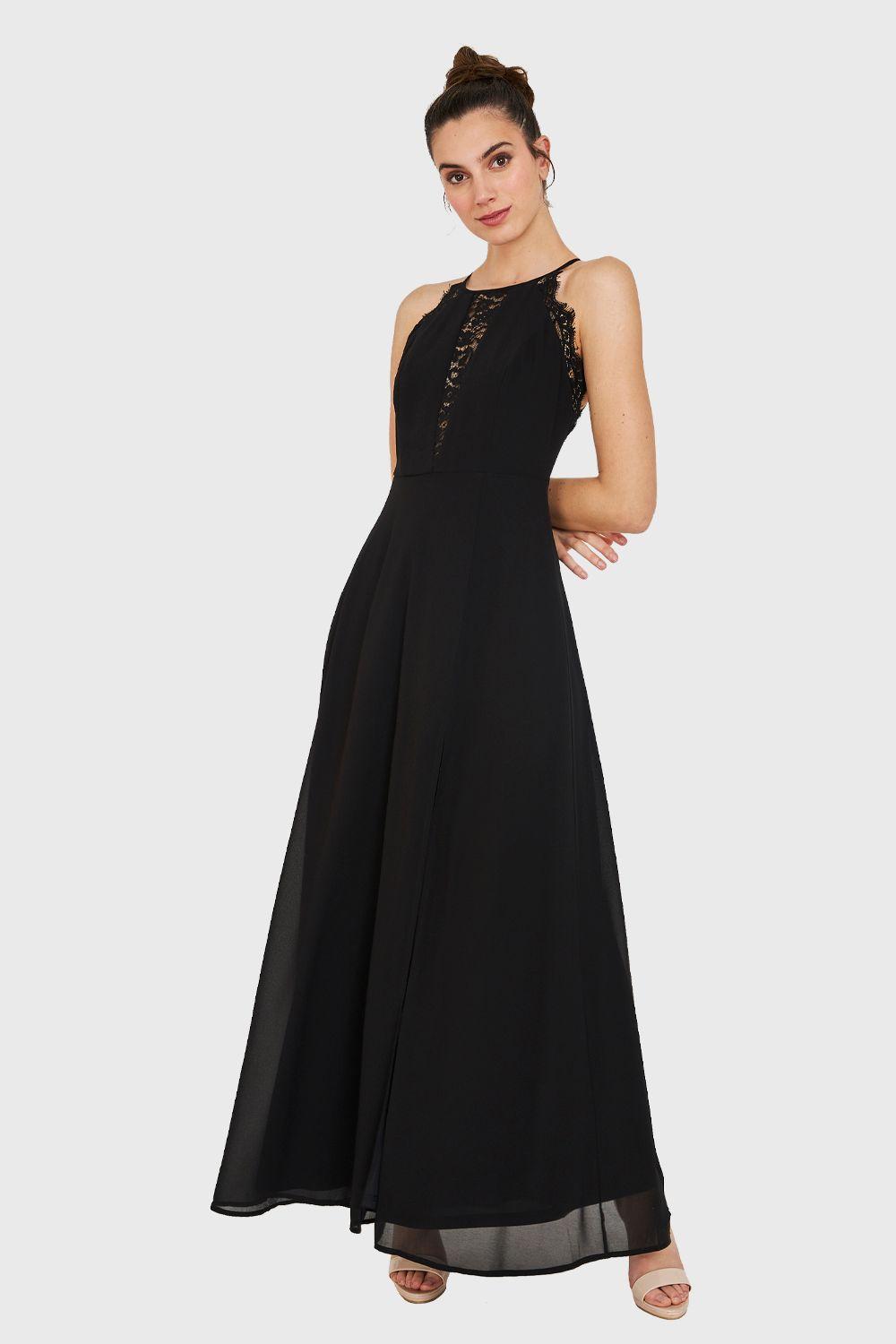 Vestido Detalles Encaje y Tajo Negro Nicopoly-0