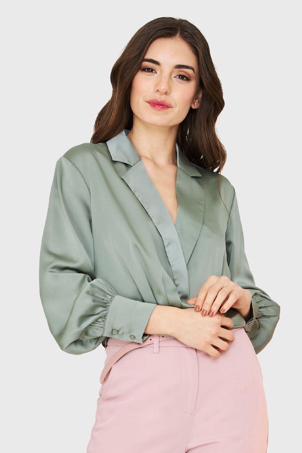 Blusa Crop Cruzada Tipo Satín Menta Nicopoly-0