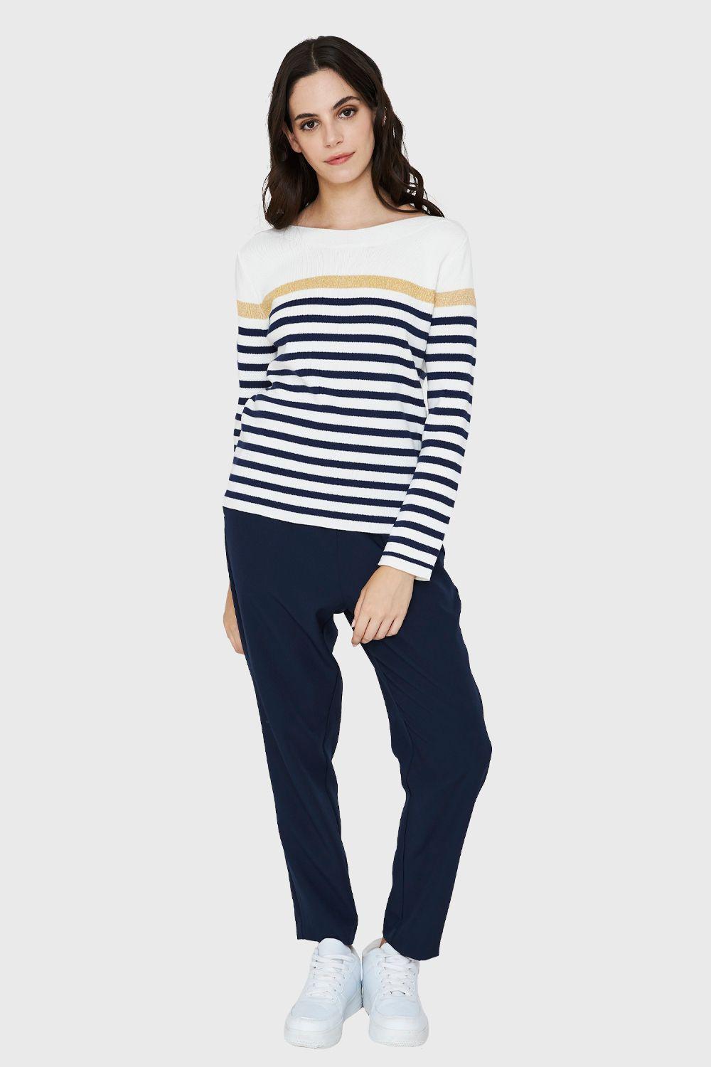 Polera Tejida Rayas Marinero Blanco/Azul Nicopoly-1