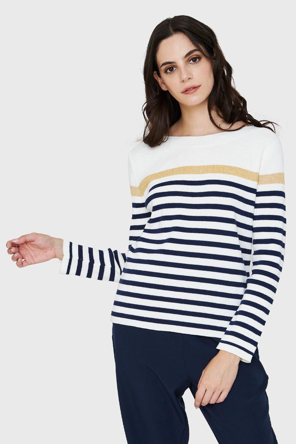 Polera Tejida Rayas Marinero Blanco/Azul Nicopoly-0