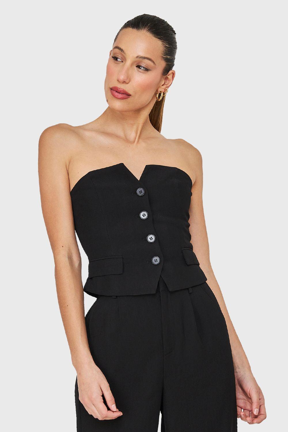 Top Strapless Tipo Sastre Negro Nicopoly-0