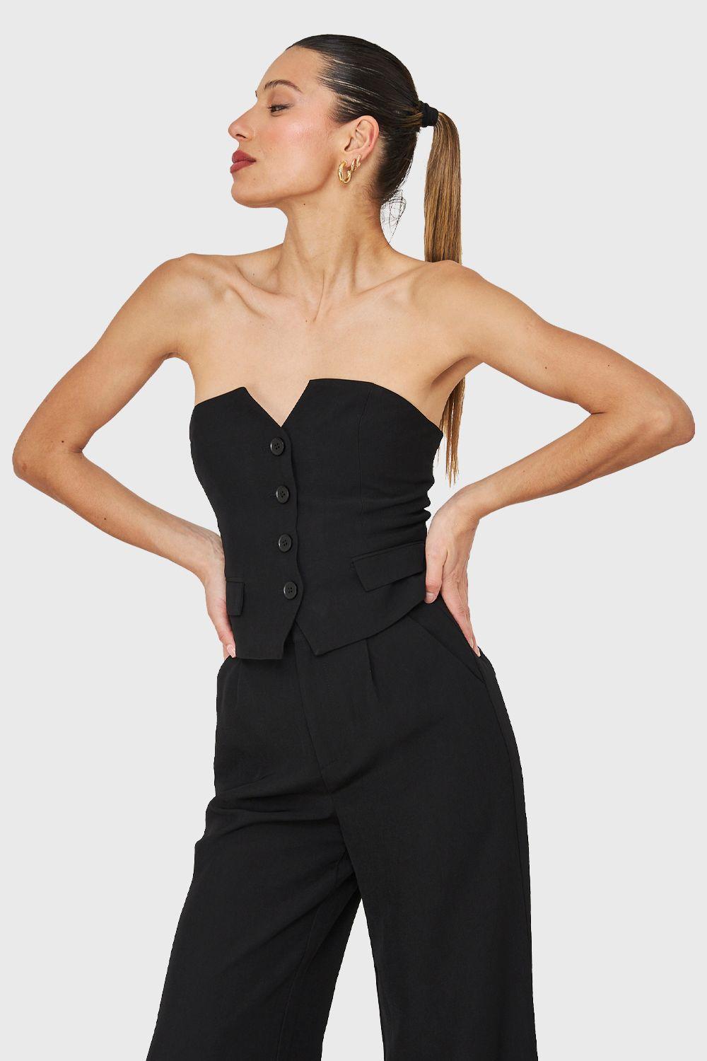 Top Strapless Tipo Sastre Negro Nicopoly-2