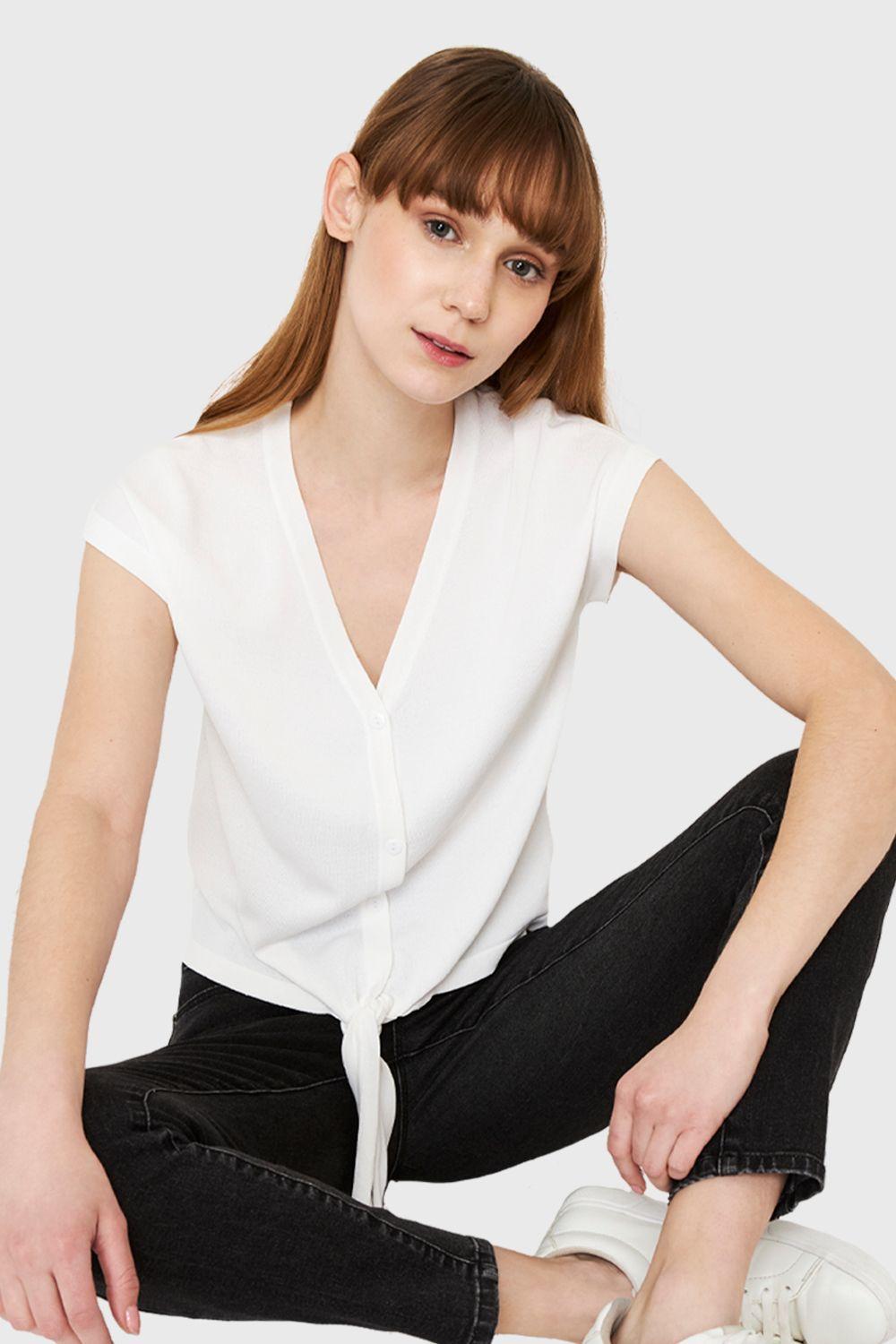 Polera Abotonada Nudo Blanco Nicopoly-0