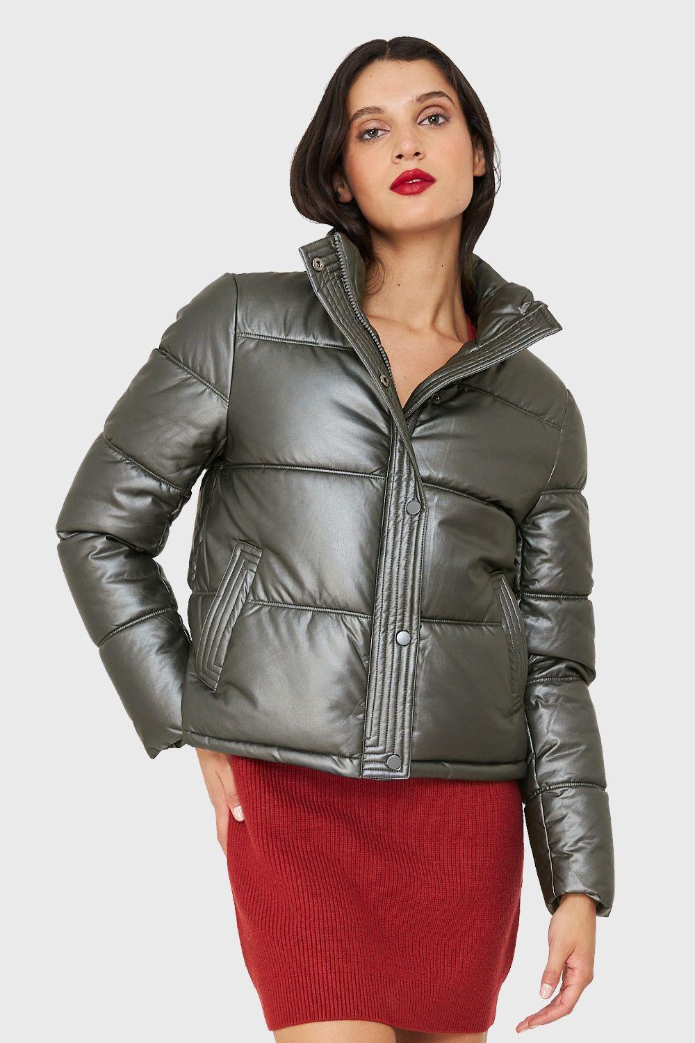 Parka Corta Tipo Ecocuero Gris Metálico Nicopoly-0