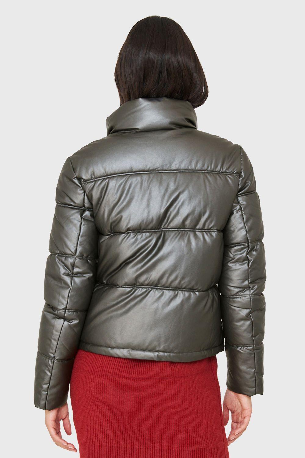 Parka Corta Tipo Ecocuero Gris Metálico Nicopoly-3
