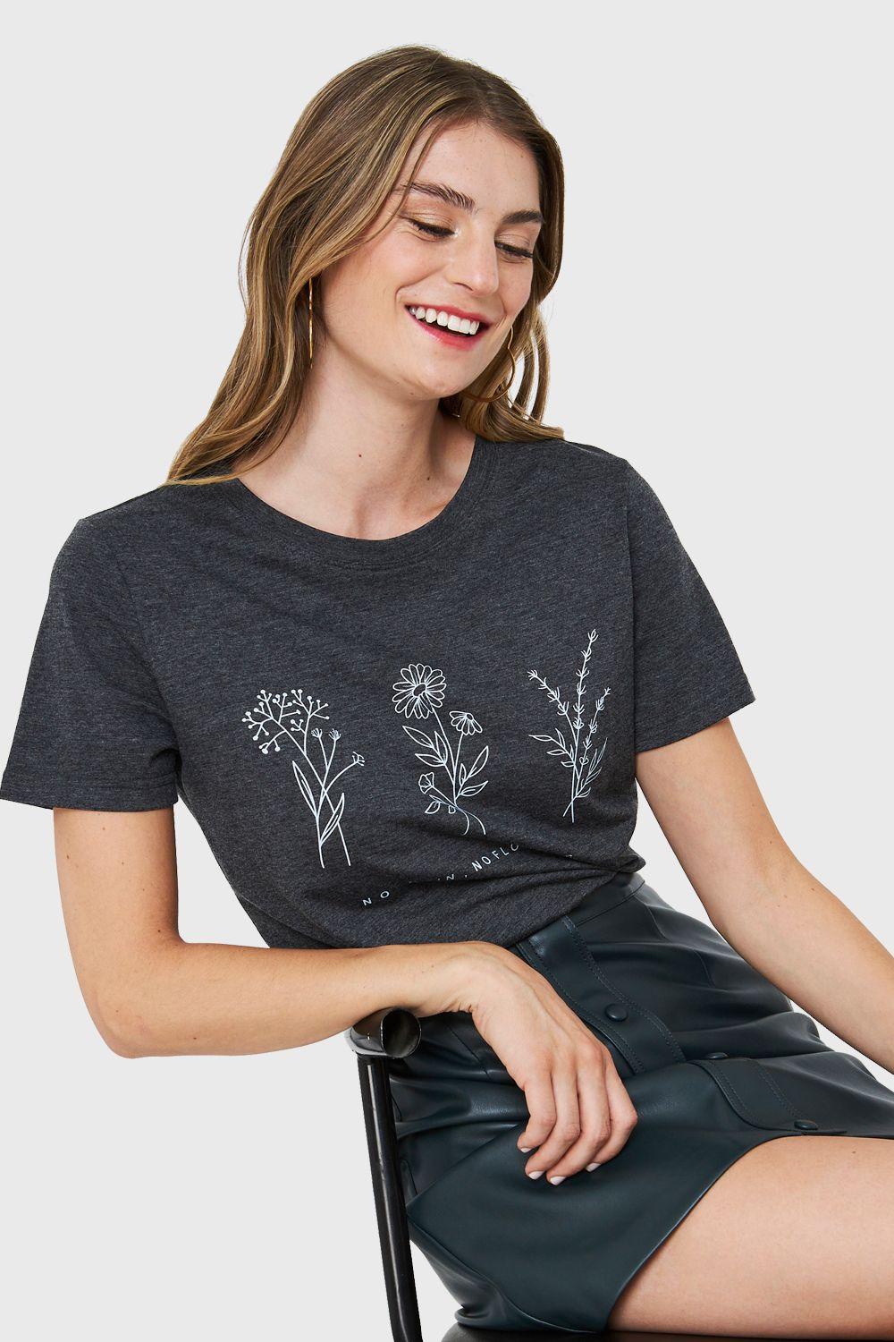 Polera Estampado Flores Campo Grafito Nicopoly-0