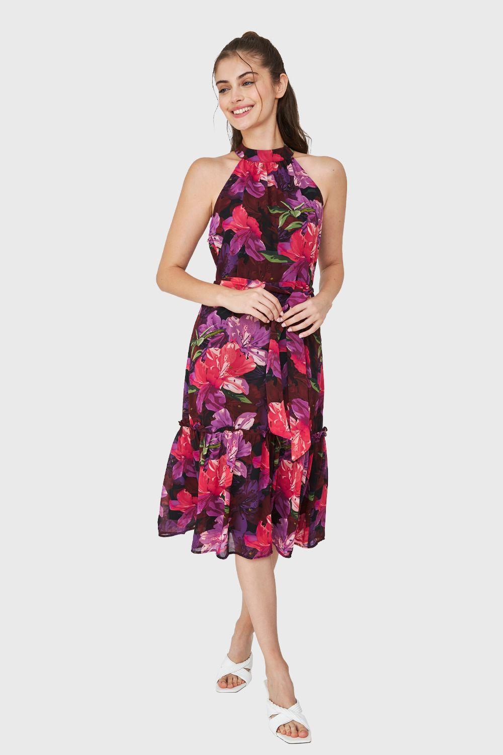 Vestido Floral Halter Fucsia Nicopoly-1