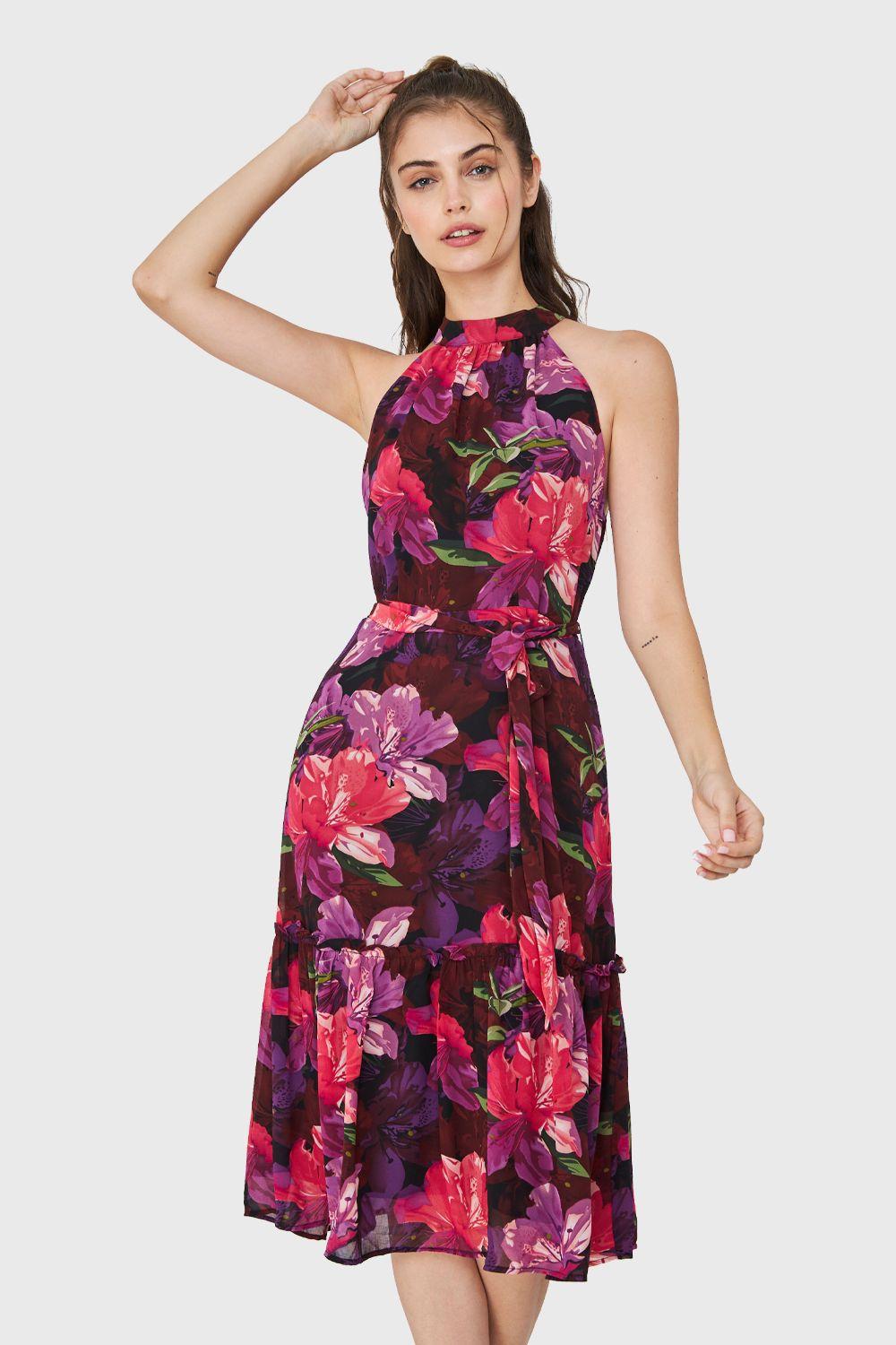 Vestido Floral Halter Fucsia Nicopoly-4