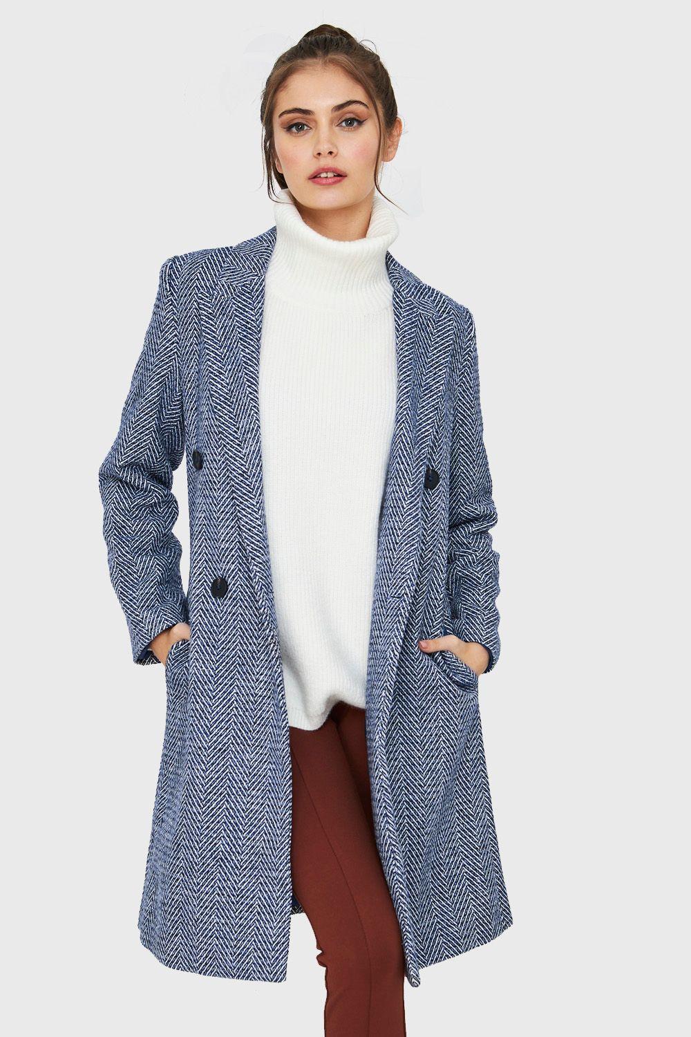 Abrigo Cruzado Patrón Espiga Azul Marino Nicopoly-4