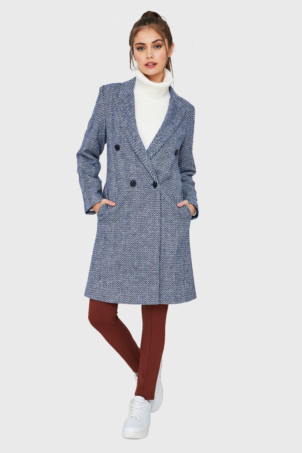 Abrigo Cruzado Patrón Espiga Azul Marino Nicopoly-1