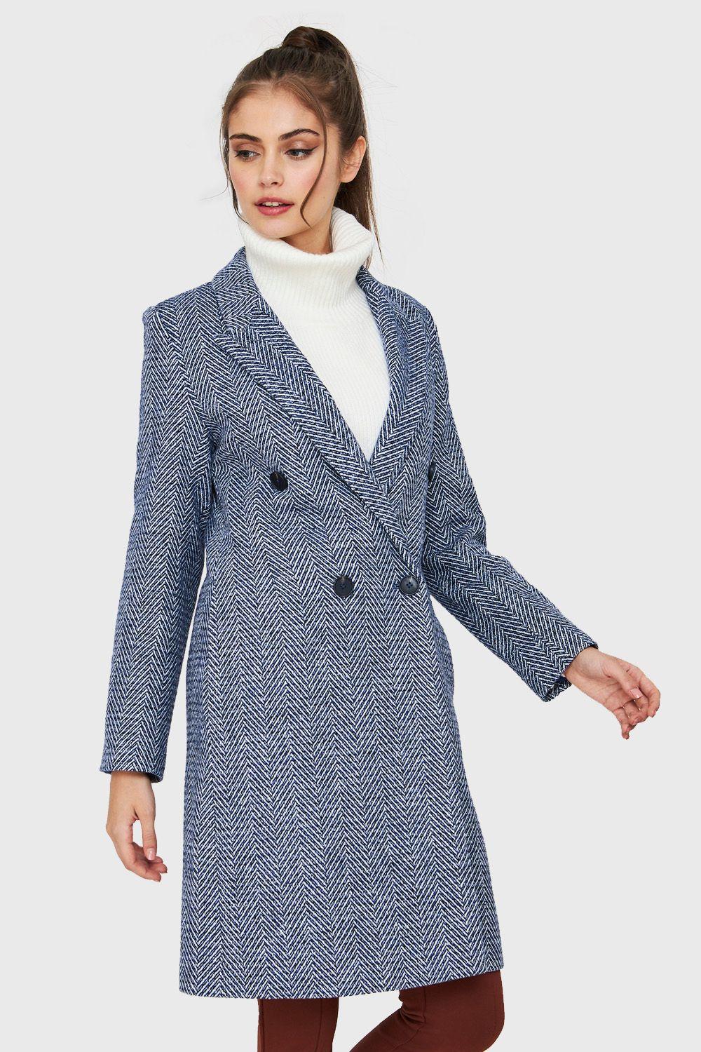 Abrigo Cruzado Patrón Espiga Azul Marino Nicopoly-2