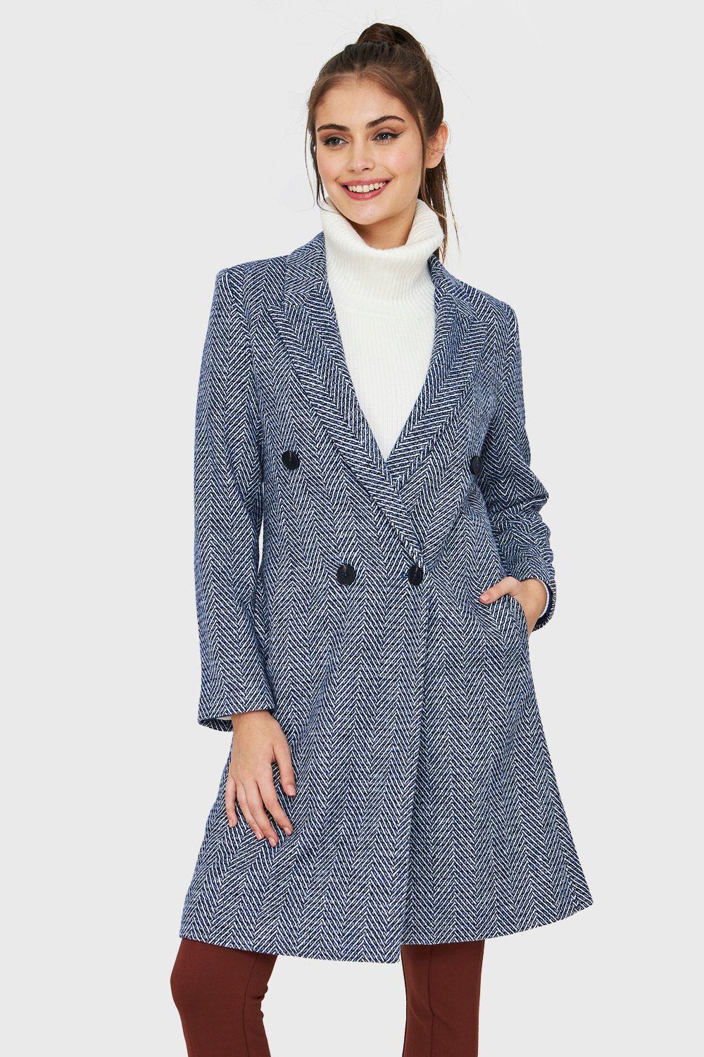 Abrigo Cruzado Patrón Espiga Azul Marino Nicopoly-0