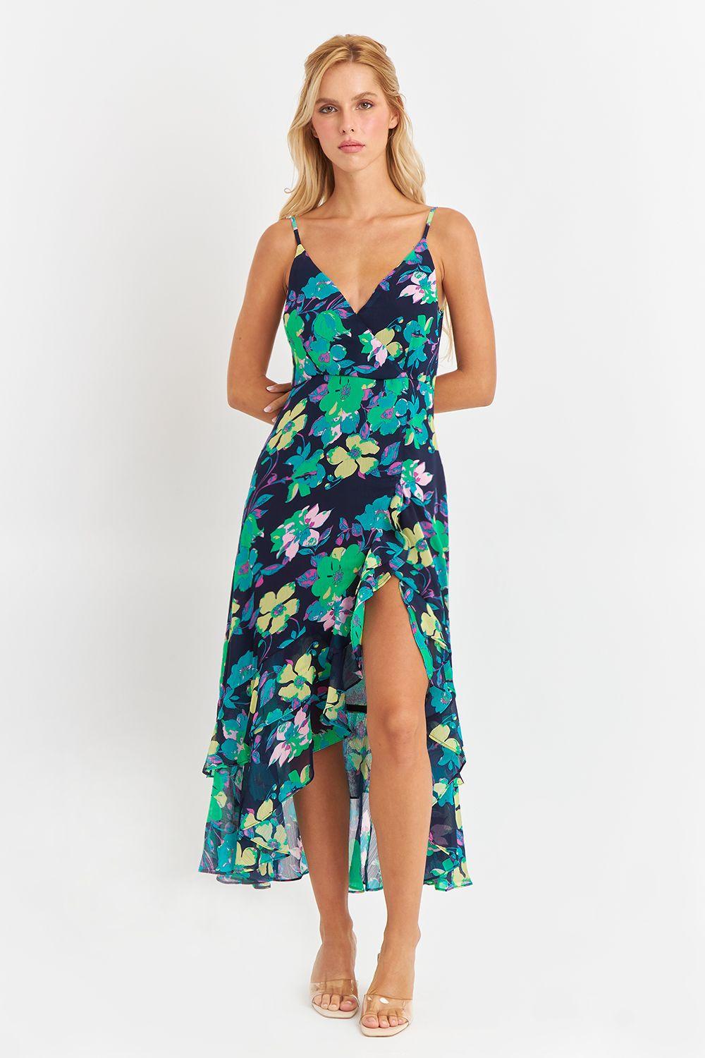 Vestido Asimétrico Floral Verde Nicopoly-0