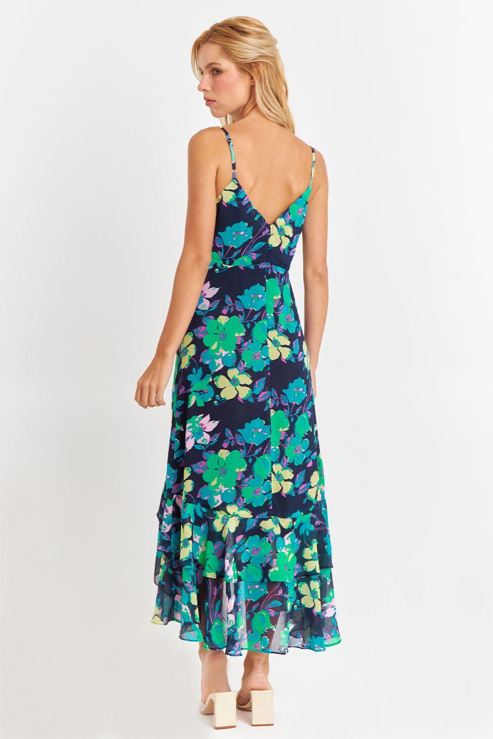 Vestido Asimétrico Floral Verde Nicopoly-3