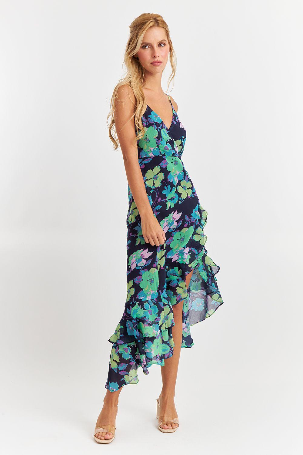 Vestido Asimétrico Floral Verde Nicopoly-4