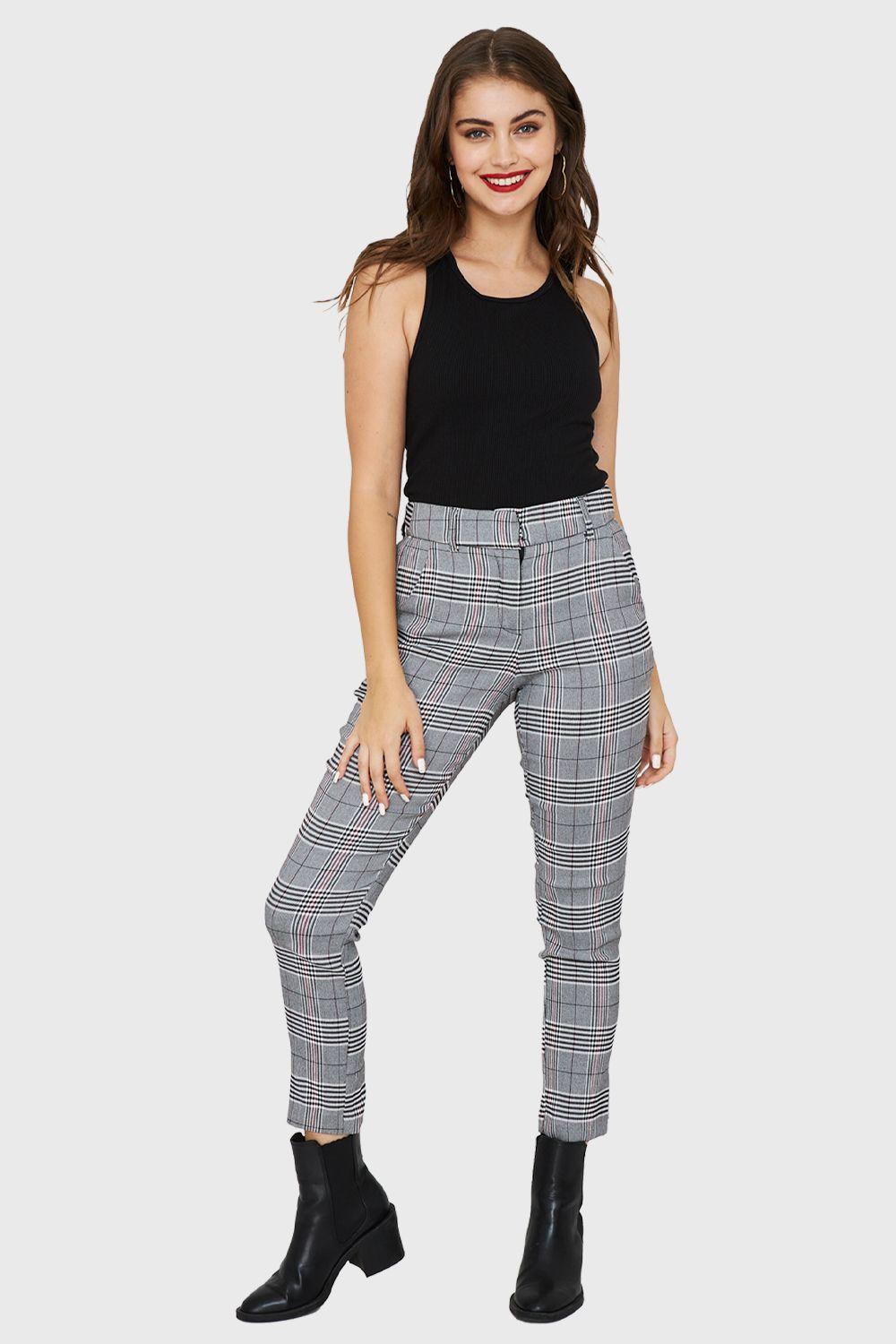 Pantalón Príncipe de Gales Gris/Burdeo Nicopoly-1