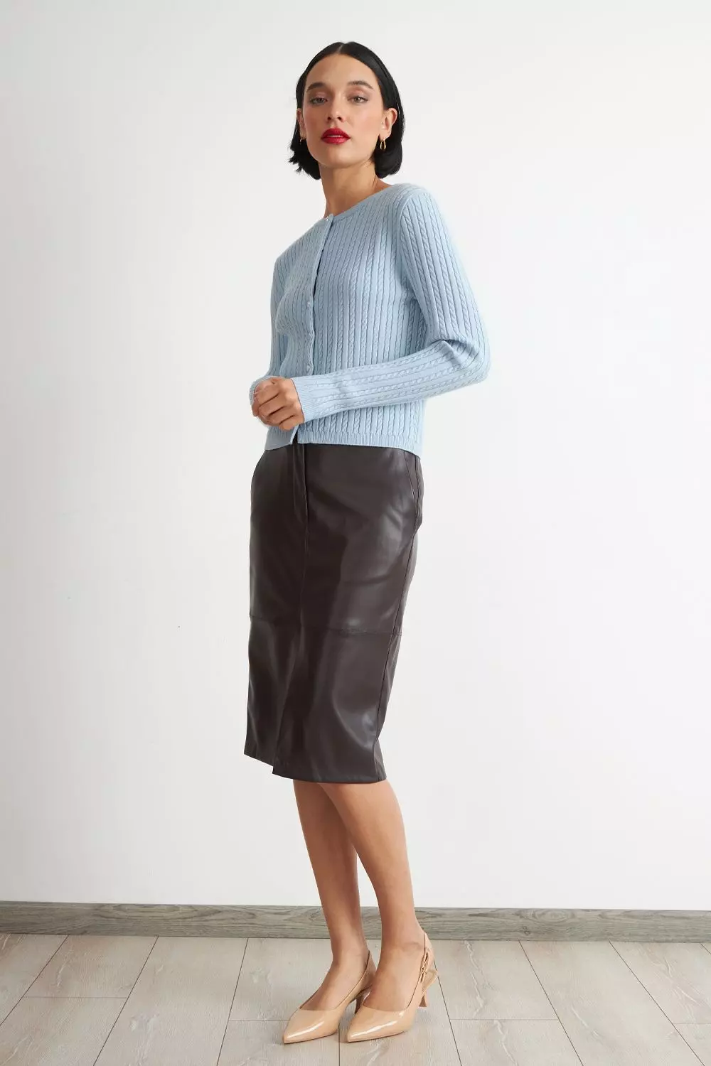 Cárdigan Trenzado Cuello Redondo Celeste Nicopoly-1