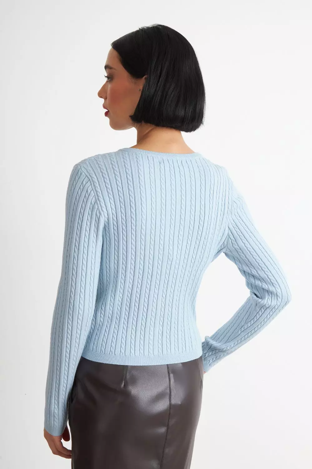 Cárdigan Trenzado Cuello Redondo Celeste Nicopoly-3