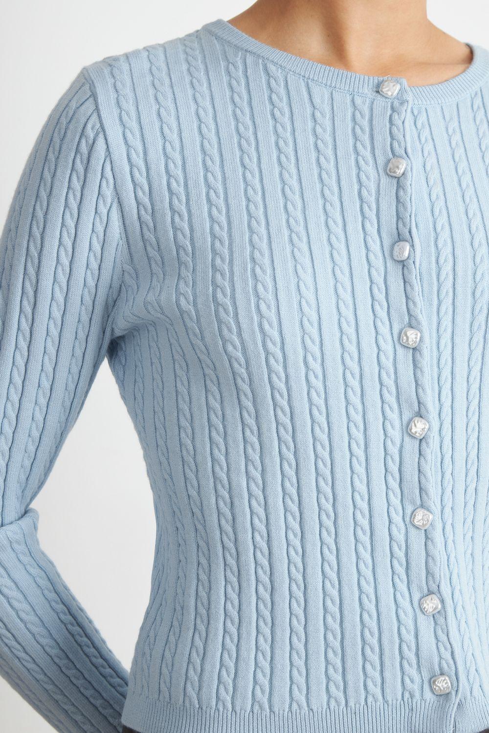 Cárdigan Trenzado Cuello Redondo Celeste Nicopoly-5