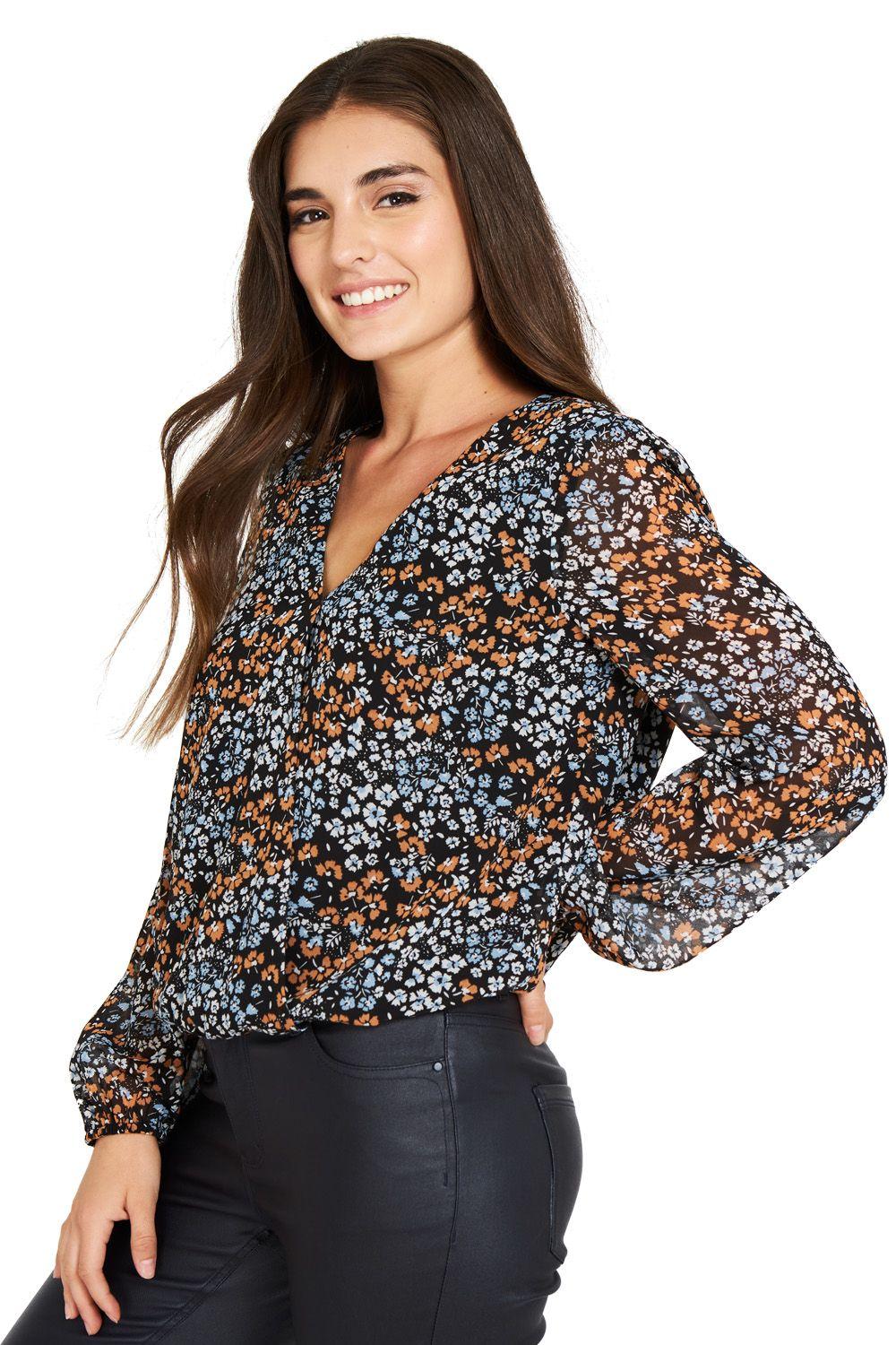 Blusa Print Floral Negro Nicopoly-2