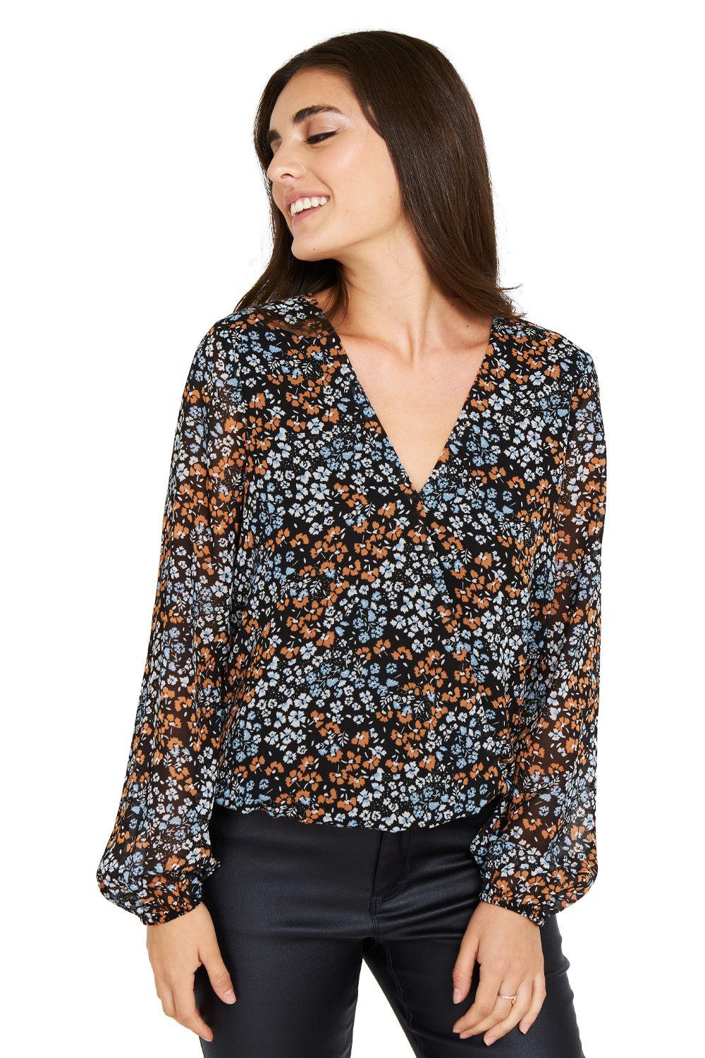 Blusa Print Floral Negro Nicopoly-0