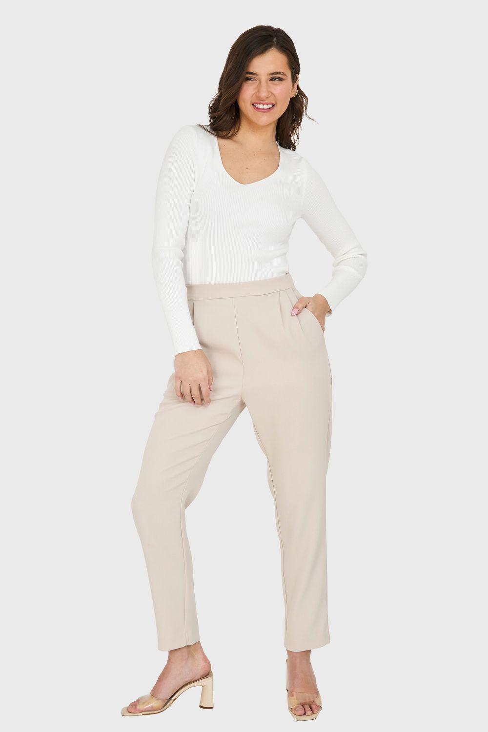 Pantalón Tiro Alto Básico Khaki Nicopoly-1