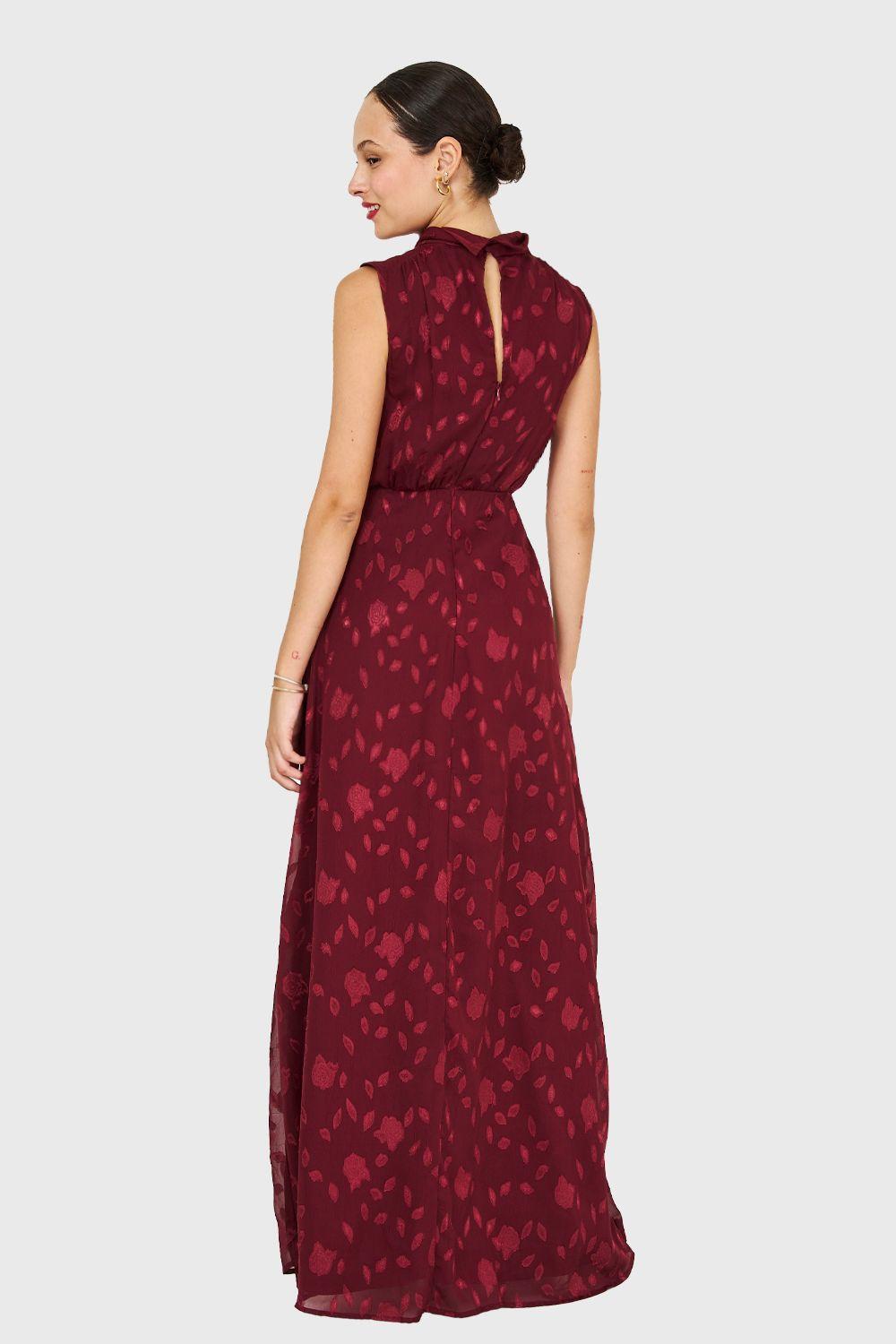 Vestido Largo Cuello Mock Burdeo Nicopoly-3