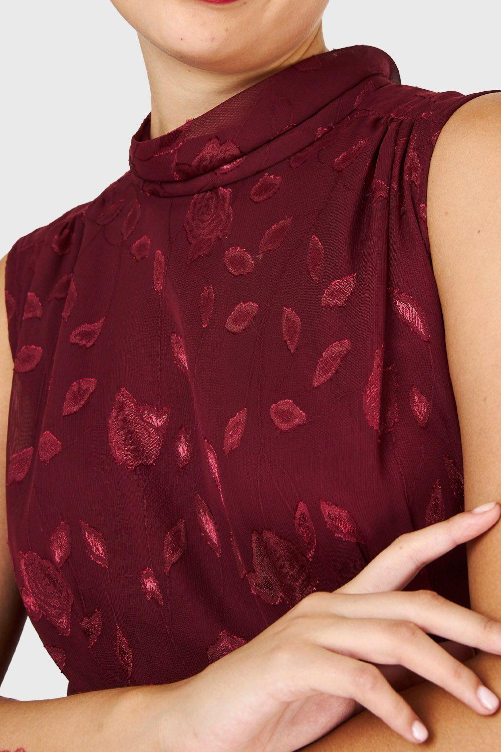 Vestido Largo Cuello Mock Burdeo Nicopoly-5
