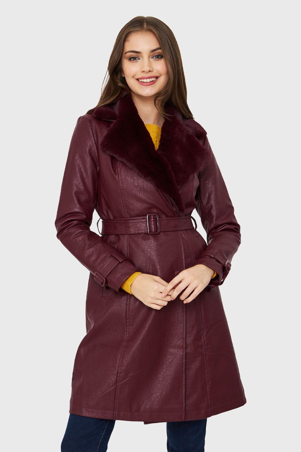 Chaqueta Midi Ecocuero Burdeo Nicopoly-0