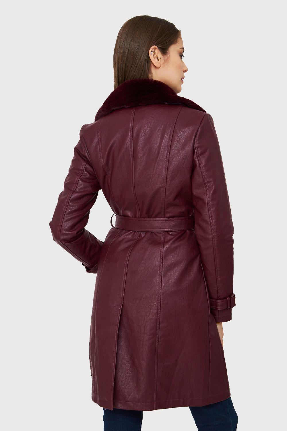 Chaqueta Midi Ecocuero Burdeo Nicopoly-3