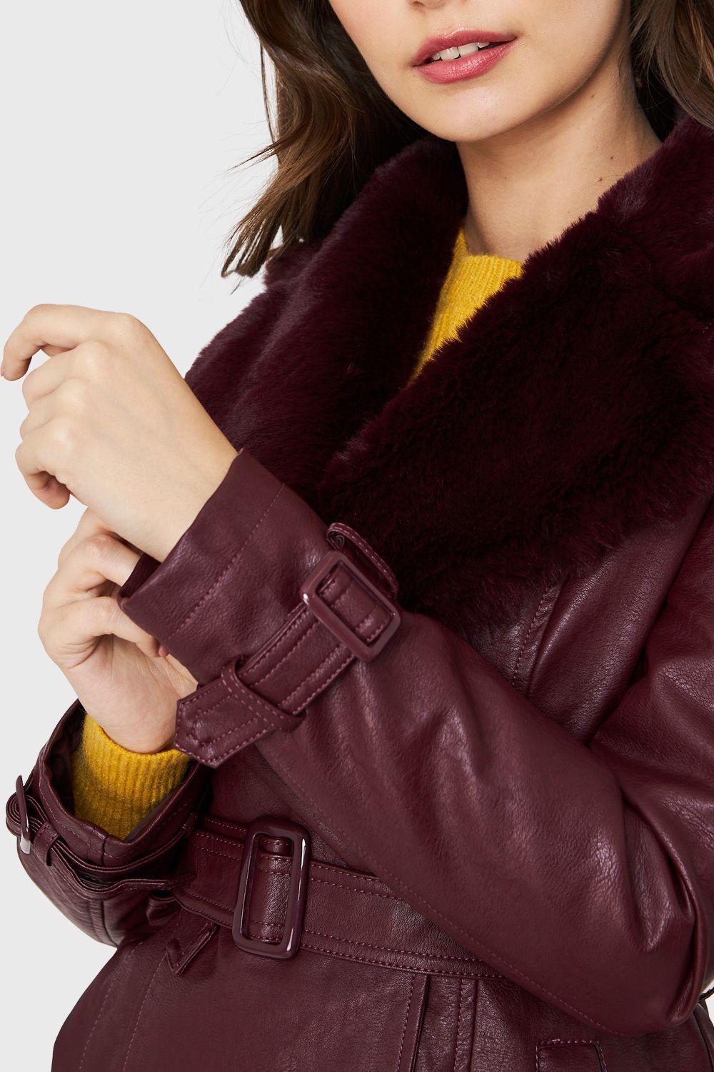 Chaqueta Midi Ecocuero Burdeo Nicopoly-5