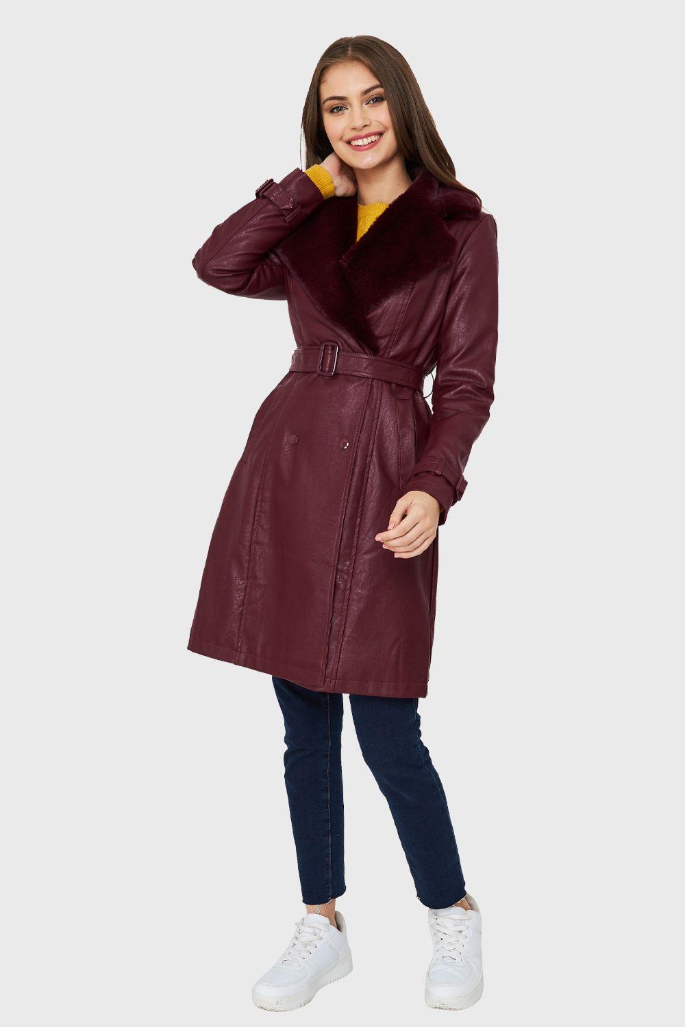 Chaqueta Midi Ecocuero Burdeo Nicopoly-1