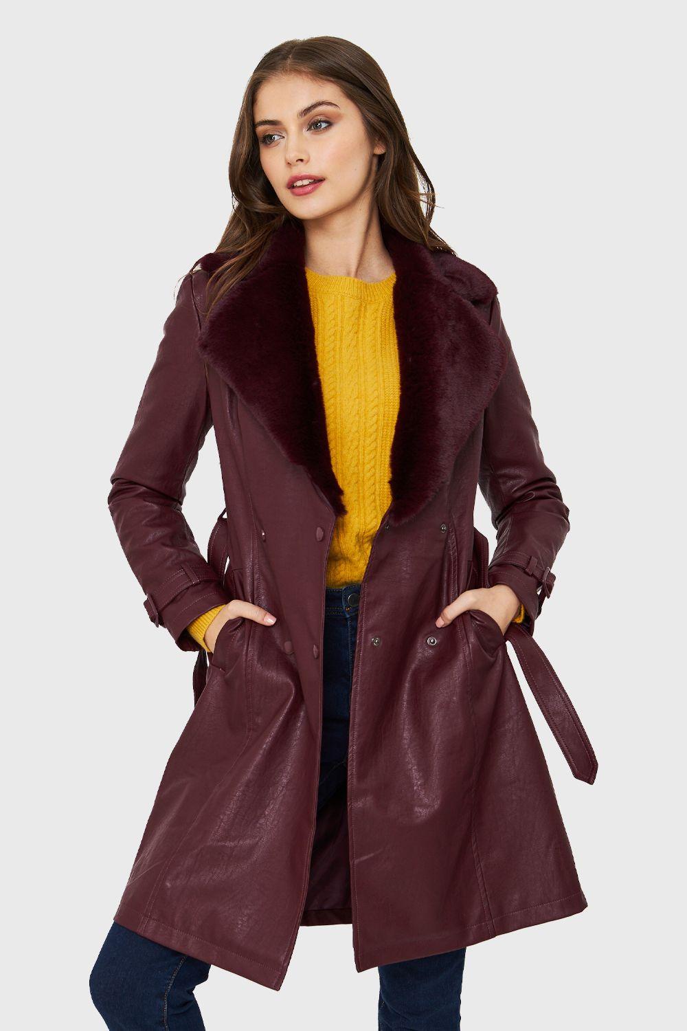 Chaqueta Midi Ecocuero Burdeo Nicopoly-4