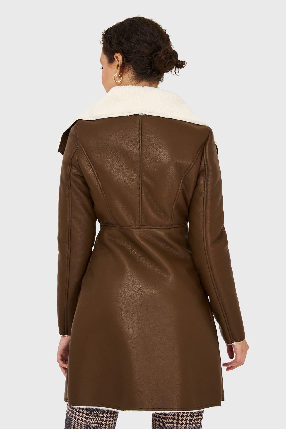 Chaqueta Ecocuero/Tipo Piel Café Nicopoly-3